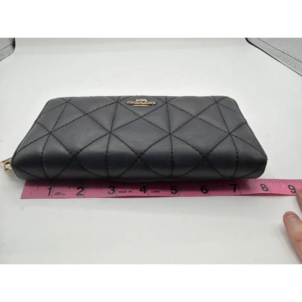 Coach Black Quilted Leather Accordion Zip Wallet Gold Hardware C3441‎